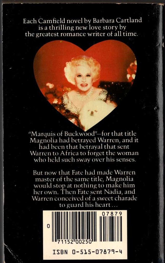 Barbara Cartland  REVENGE OF THE HEART magnified rear book cover image