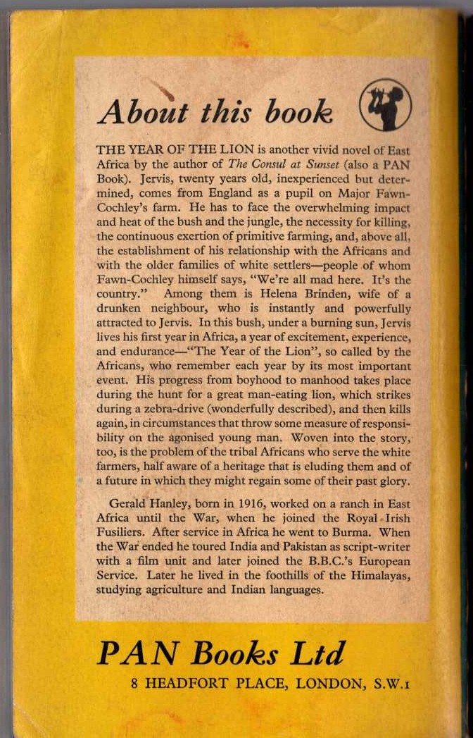 Gerald Hanley  THE YEAR OF THE LION magnified rear book cover image