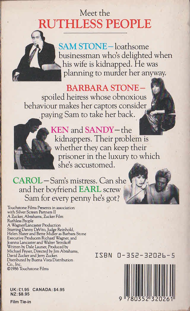 Martin Noble  RUTHLESS PEOPLE (Danny DeVeto, Bette Midler..) magnified rear book cover image