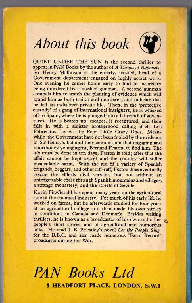 Kevin FitzGerald  QUIET UNDER THE SUN magnified rear book cover image