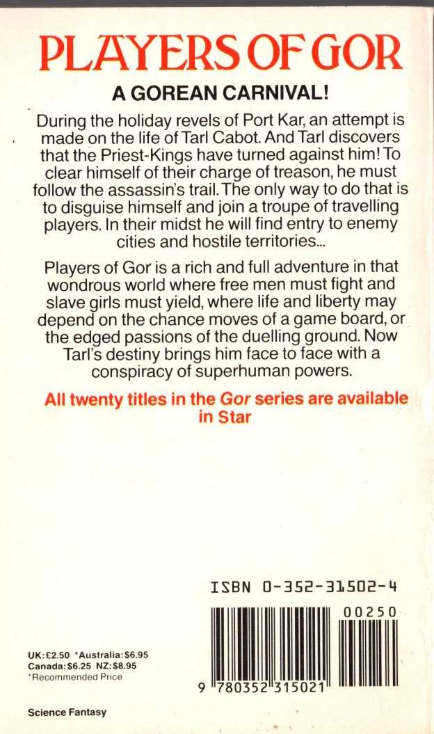 John Norman  PLAYERS OF GOR magnified rear book cover image