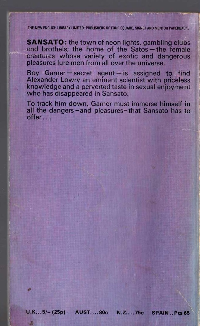 William F. Temple  THE FLESHPOTS OF SANSATO magnified rear book cover image