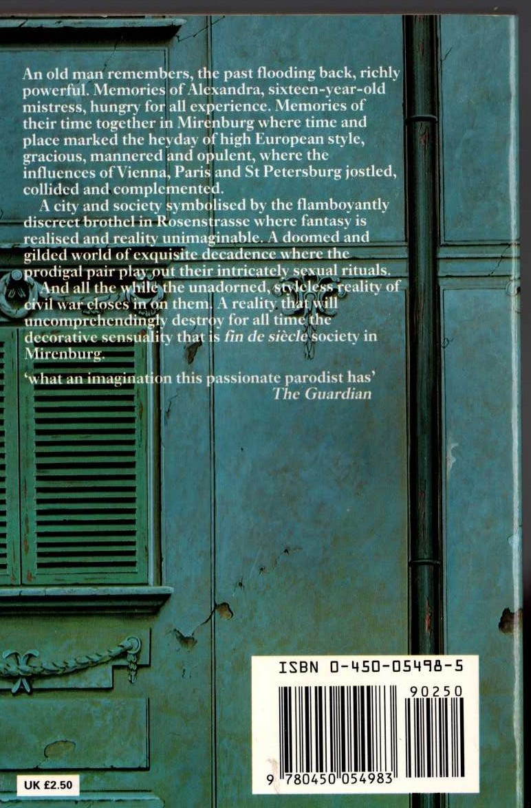 Michael Moorcock  THE BROTHEL IN ROSENSTRASSE magnified rear book cover image