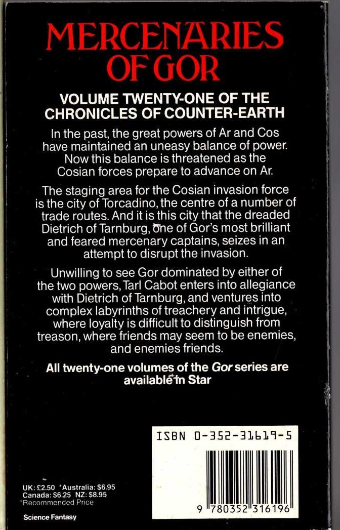 John Norman  MERCENARIES OF GOR magnified rear book cover image