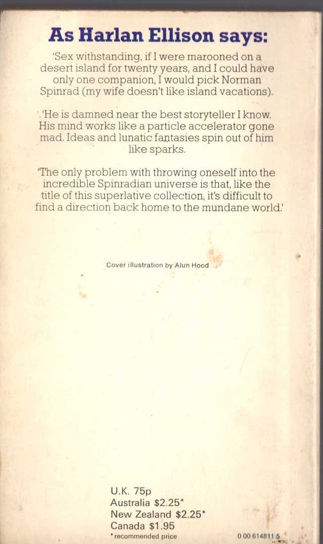 Norman Spinrad  NO DIRECTION HOME magnified rear book cover image
