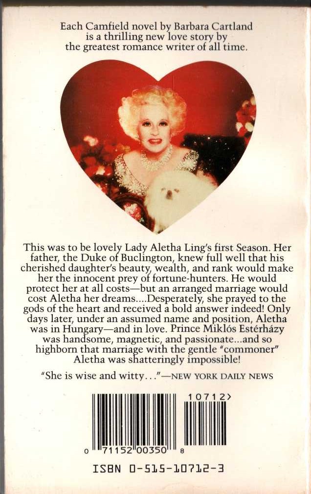 Barbara Cartland  TWO HEARTS IN HUNGARY magnified rear book cover image