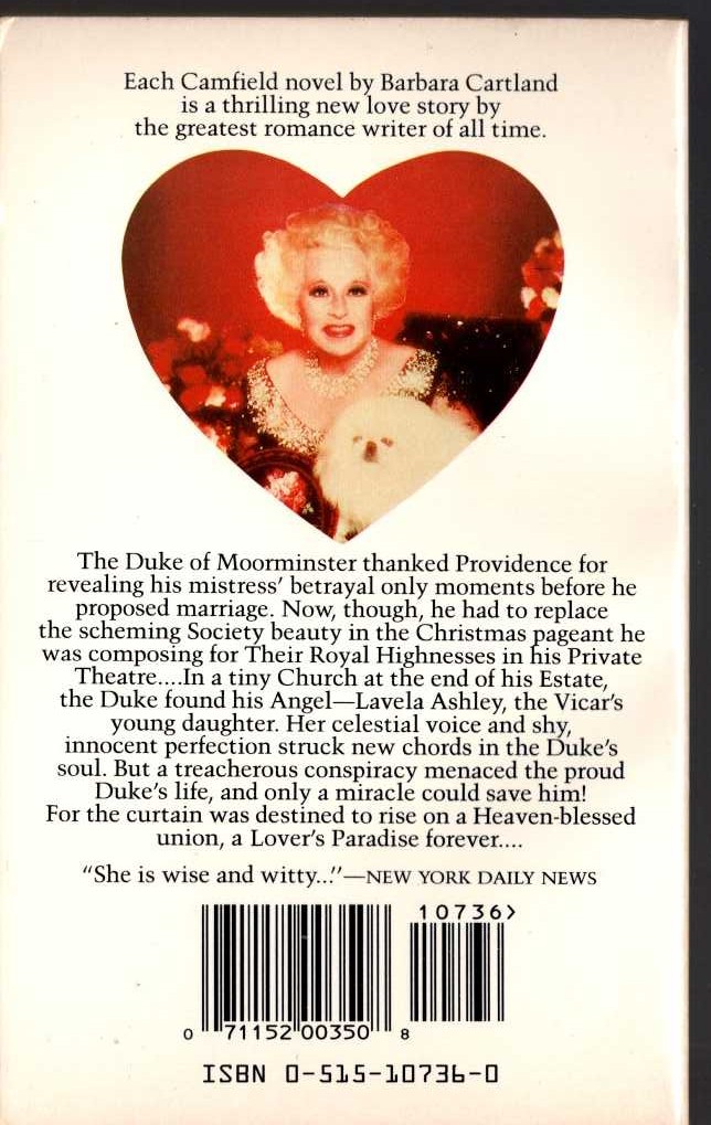 Barbara Cartland  A THEATRE OF LOVE magnified rear book cover image