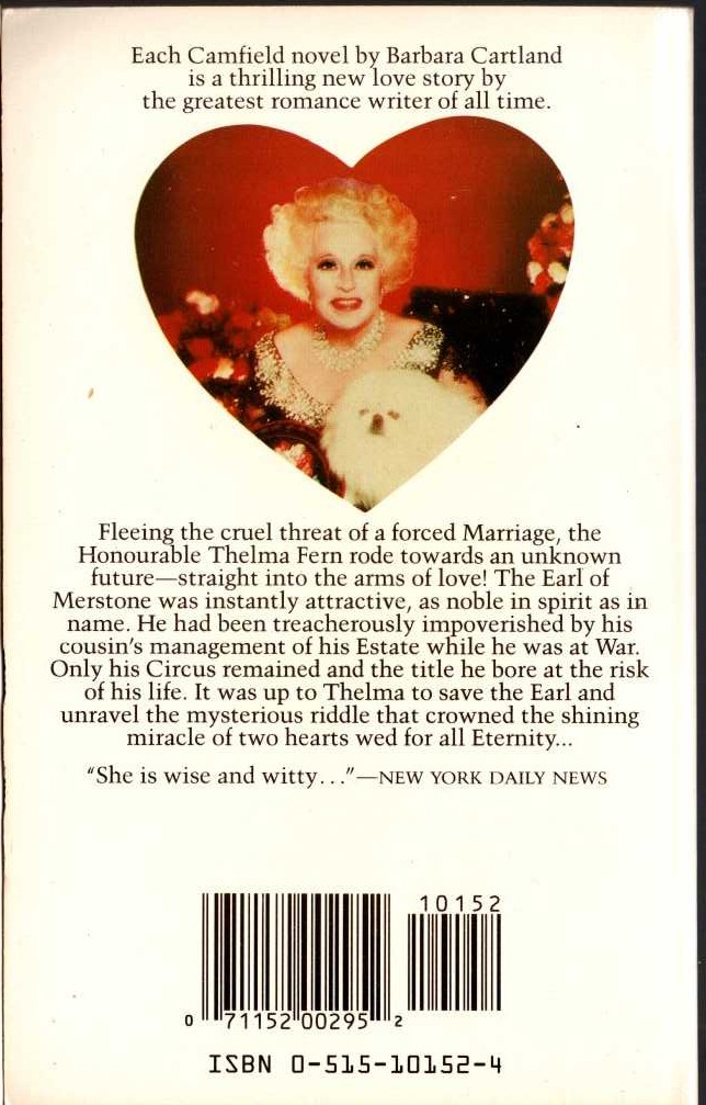 Barbara Cartland  A CIRCUS FOR LOVE magnified rear book cover image