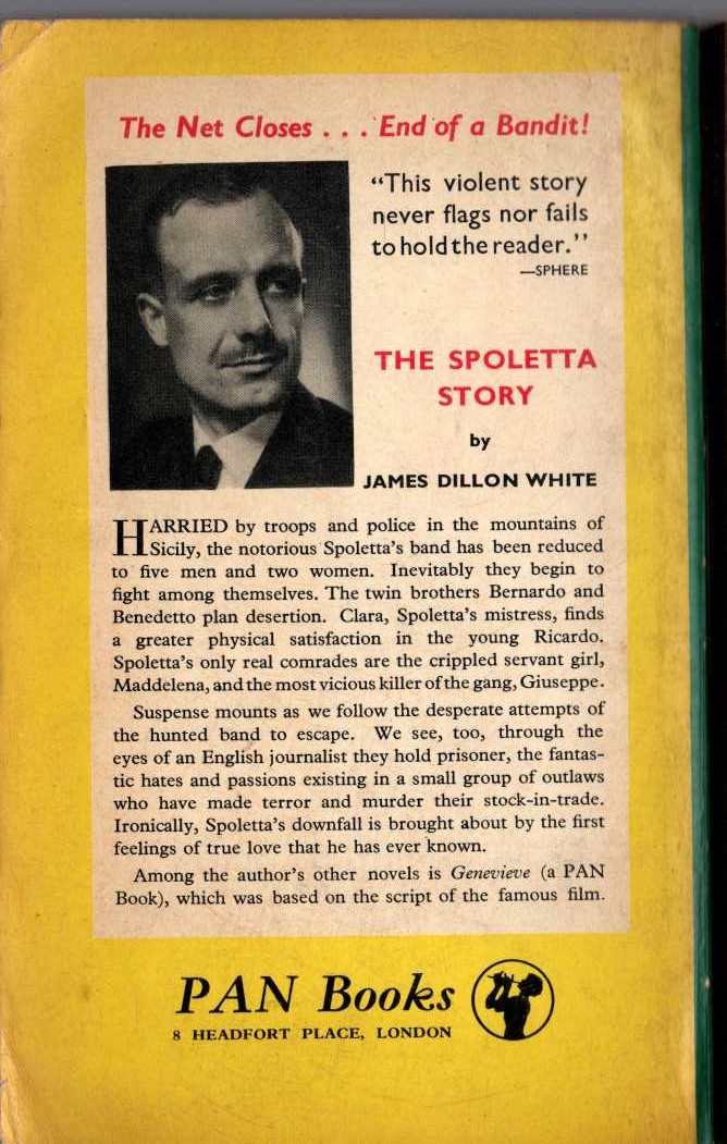 James Dillon White  THE SPOLETTA STORY magnified rear book cover image