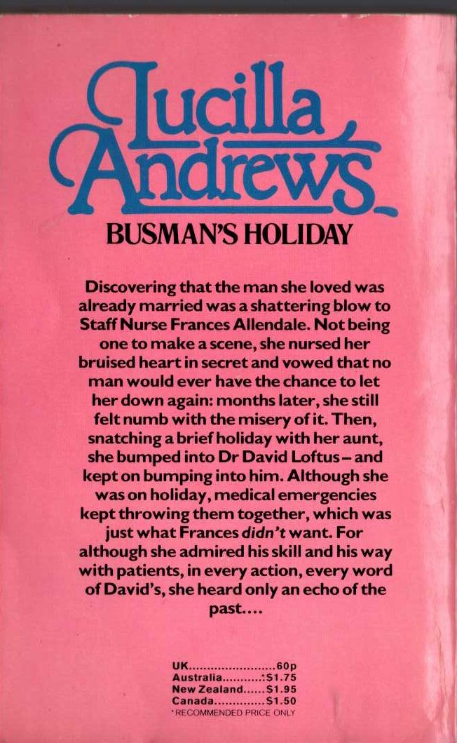 Lucilla Andrews  BUSMAN'S HOLIDAY magnified rear book cover image