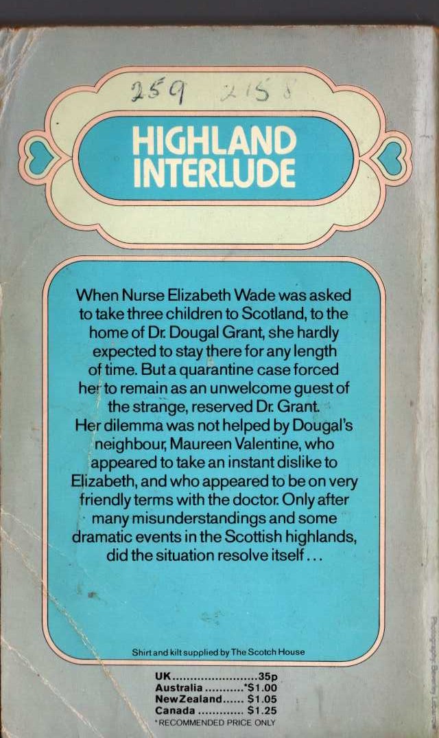 Lucilla Andrews  HIGHLAND INTERLUDE magnified rear book cover image