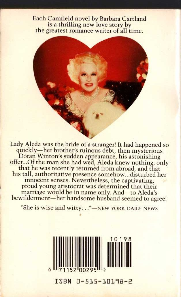 Barbara Cartland  THE BARGAIN BRIDE magnified rear book cover image