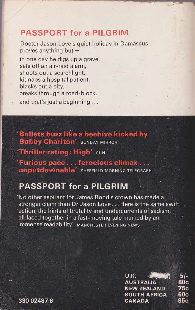 James Leasor  PASSPORT FOR A PILGRIM magnified rear book cover image