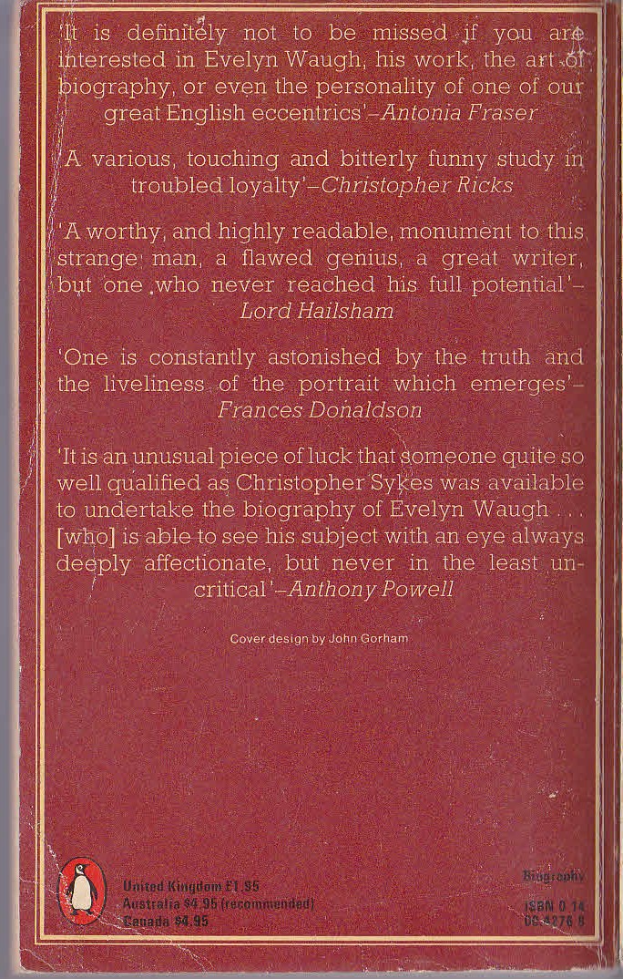 (Christopher Sykes) EVELYN WAUGH. A Biography magnified rear book cover image