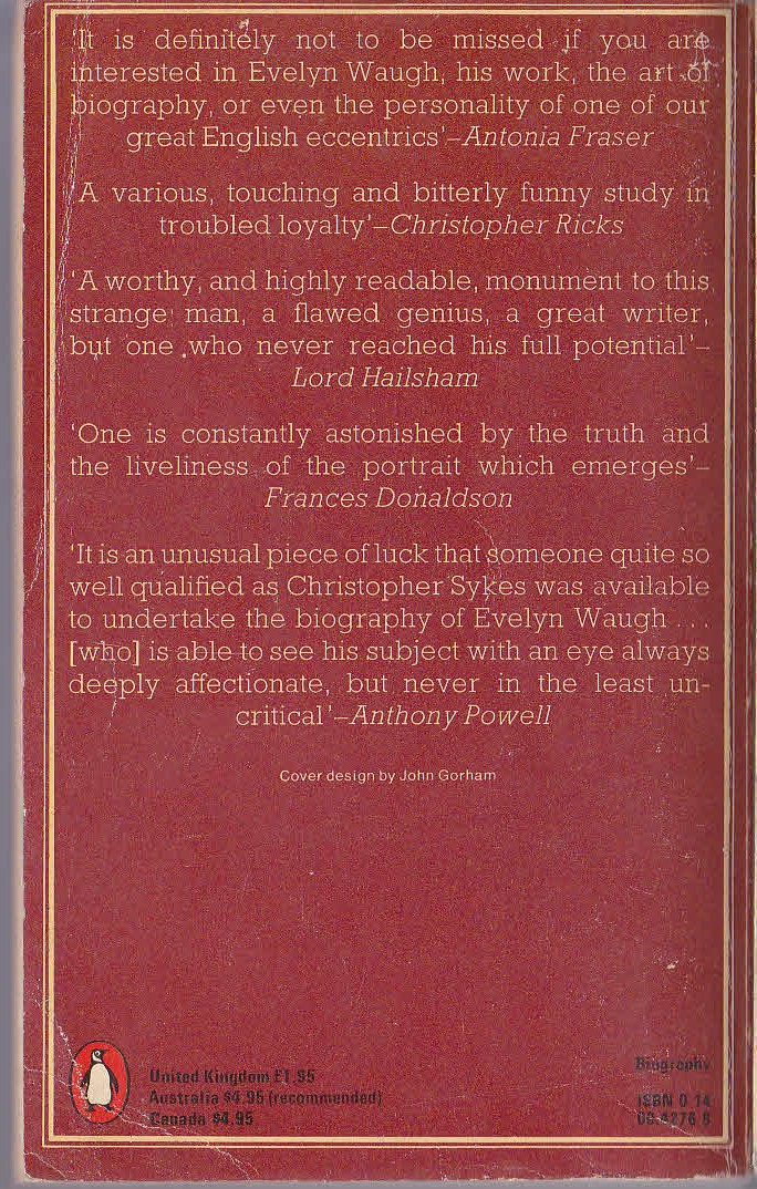 (Christopher Sykes) EVELYN WAUGH. A Biography magnified rear book cover image