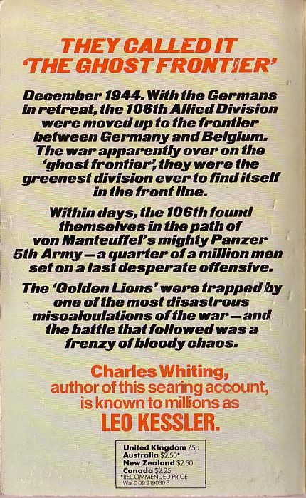 Charles Whiting  DEATH OF A DIVISION (Trapped in the path of the mighty Panzer 5th Army) magnified rear book cover image