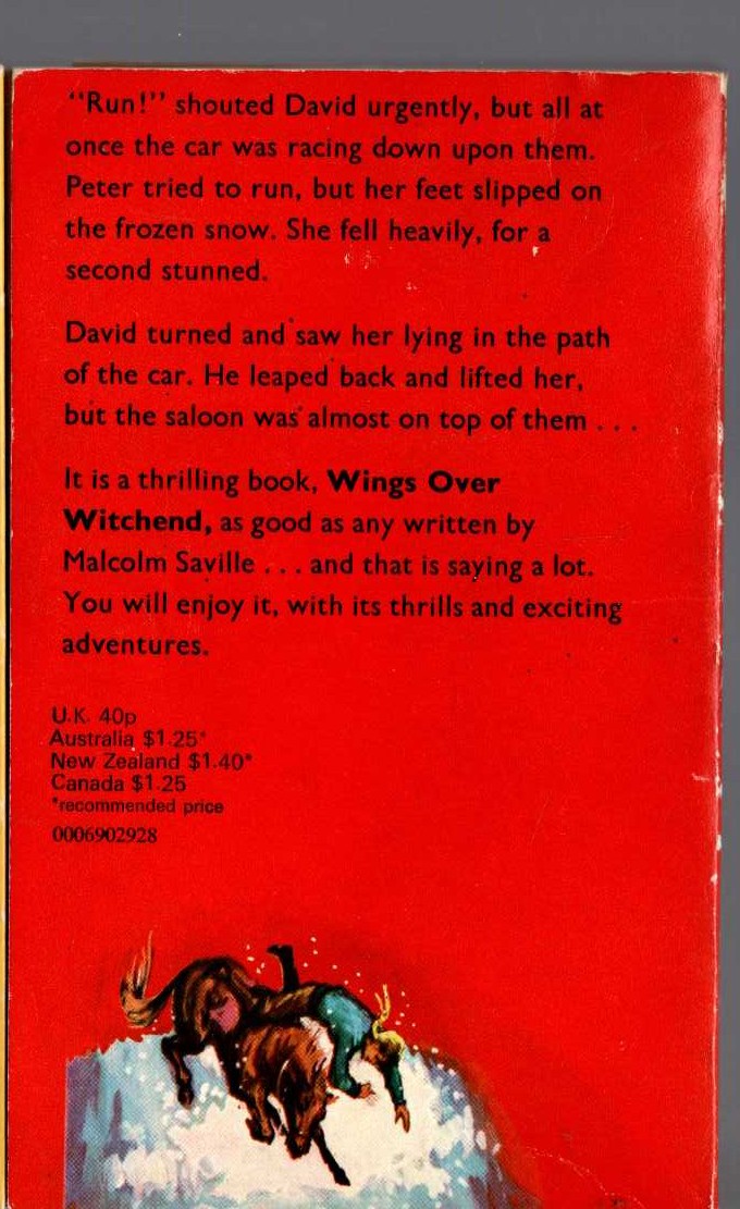 Malcolm Saville  WINGS OVER WITCHEND magnified rear book cover image