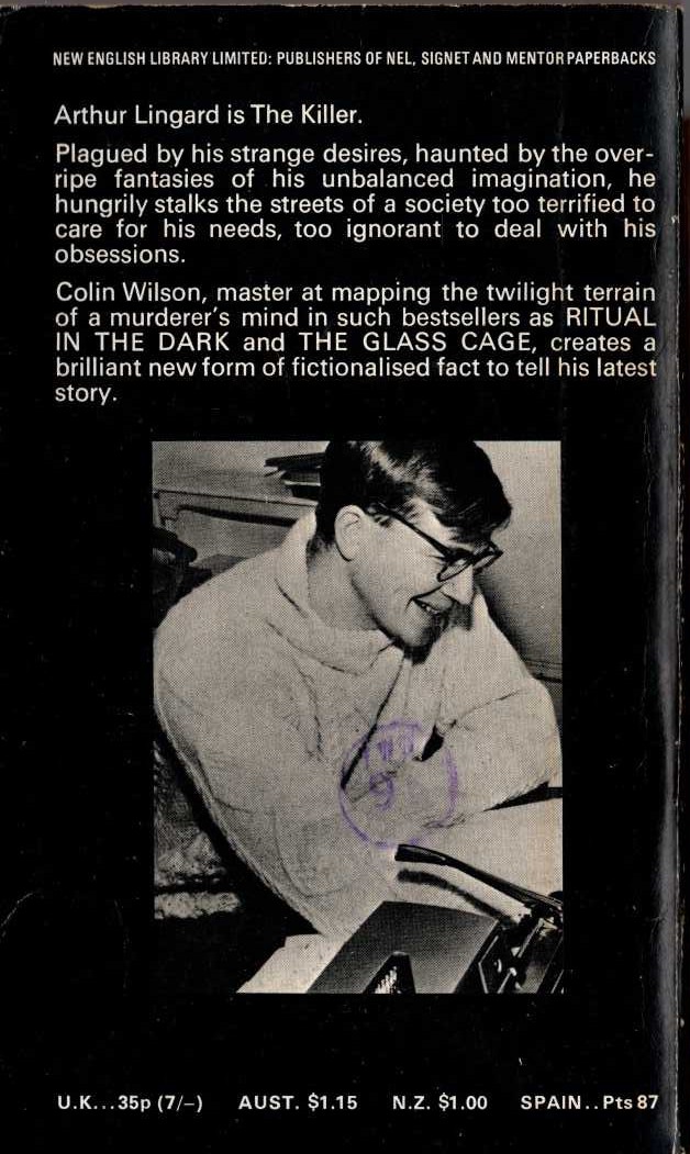 Colin Wilson  THE KILLER magnified rear book cover image