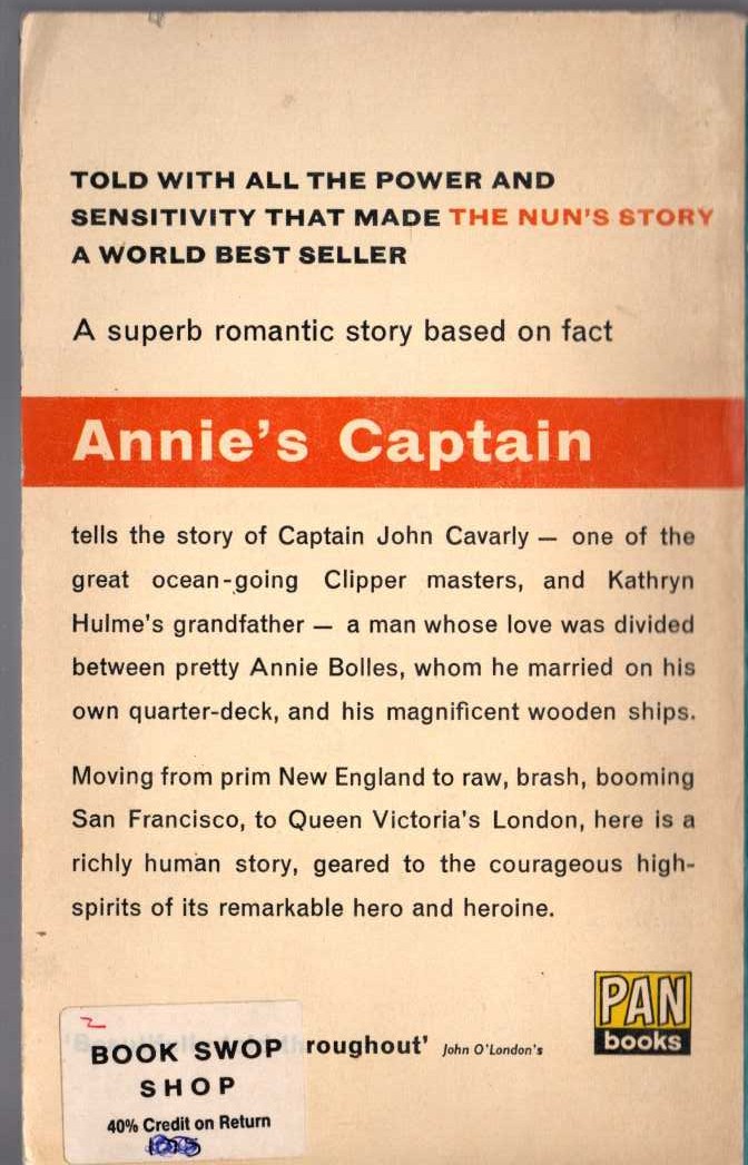 Kathryn Hulme  ANNIE'S CAPTAIN magnified rear book cover image