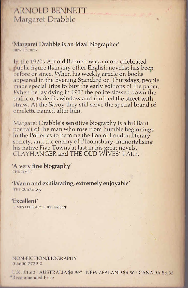 (Margaret Drabble) ARNOLD BENNETT magnified rear book cover image