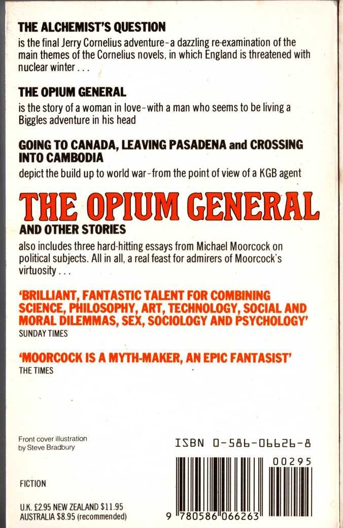 Michael Moorcock  THE OPIUM GENERAL AND OTHER STORIES magnified rear book cover image