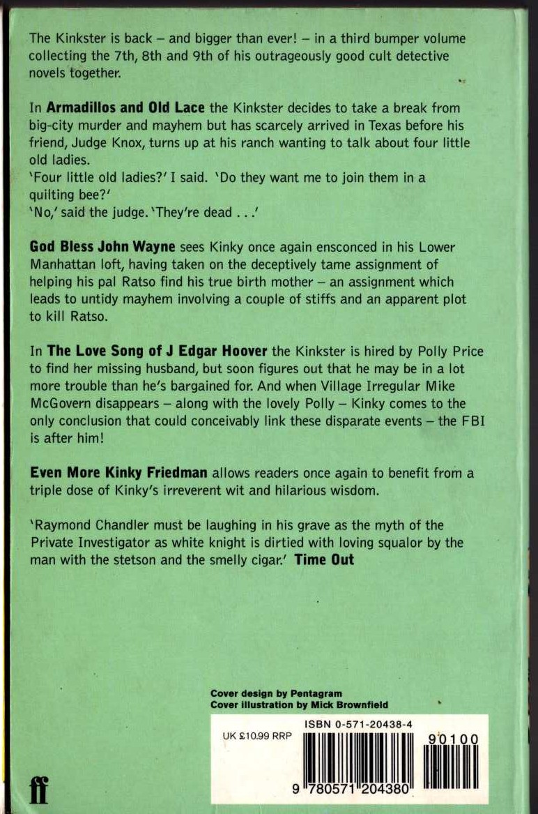 Kinky Friedman  EVEN MORE KINKY FRIEDMAN: ARMADILLOS AND OLD LACE/ GOD BLESS JOHN WAYNE/ THE LOVE SONG OF J.EDGAR HOOVER magnified rear book cover image