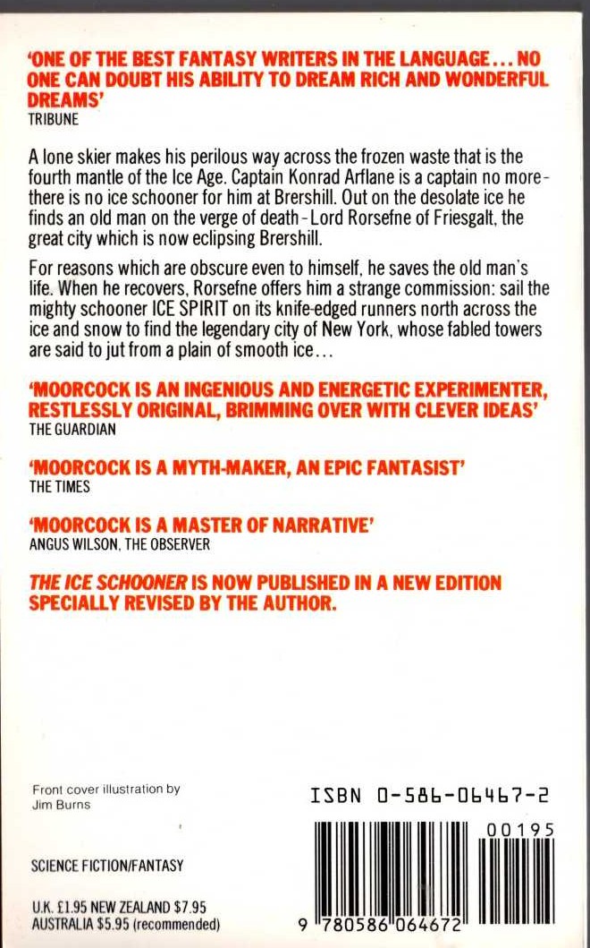 Michael Moorcock  THE ICE SCHOONER magnified rear book cover image