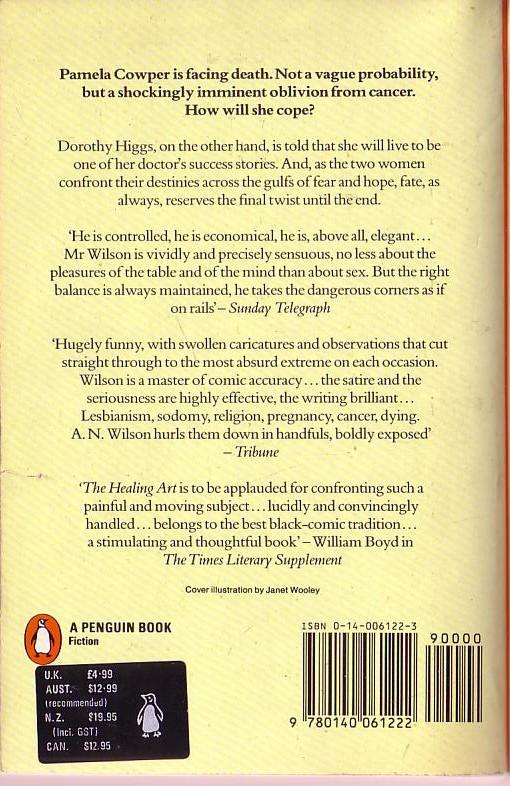 A.N. Wilson  THE HEALING ART magnified rear book cover image