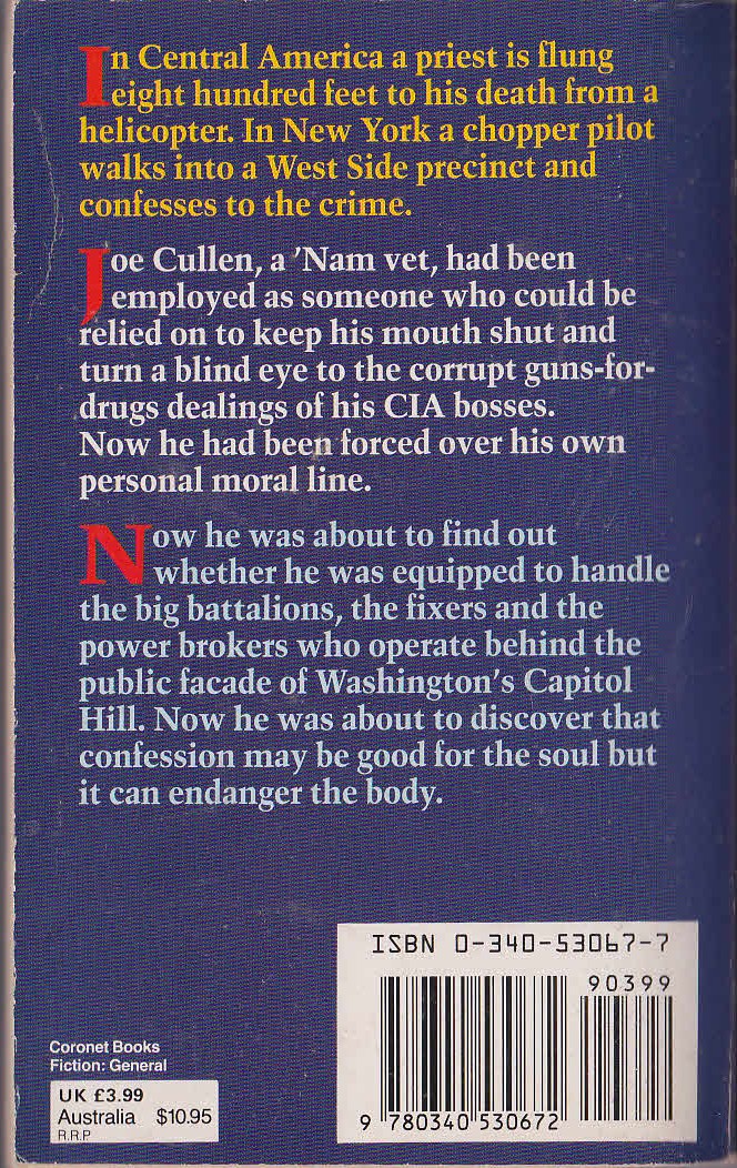 Howard Fast  THE CONFESSION OF JOE CULLEN magnified rear book cover image