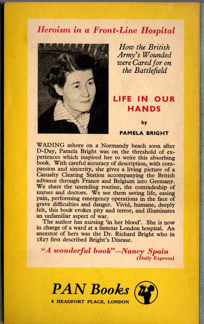 Pamela Bright  LIFE IN OUR HANDS magnified rear book cover image