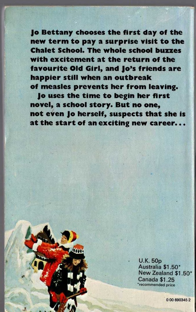 Elinor M. Brent-Dyer  JO RETURNS TO THE CHALET SCHOOL magnified rear book cover image