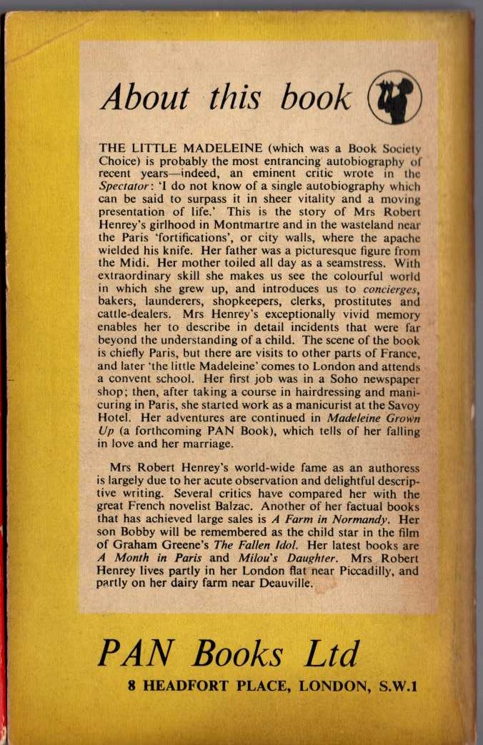 Mrs Robert Henrey  THE LITTLE MADELEINE magnified rear book cover image