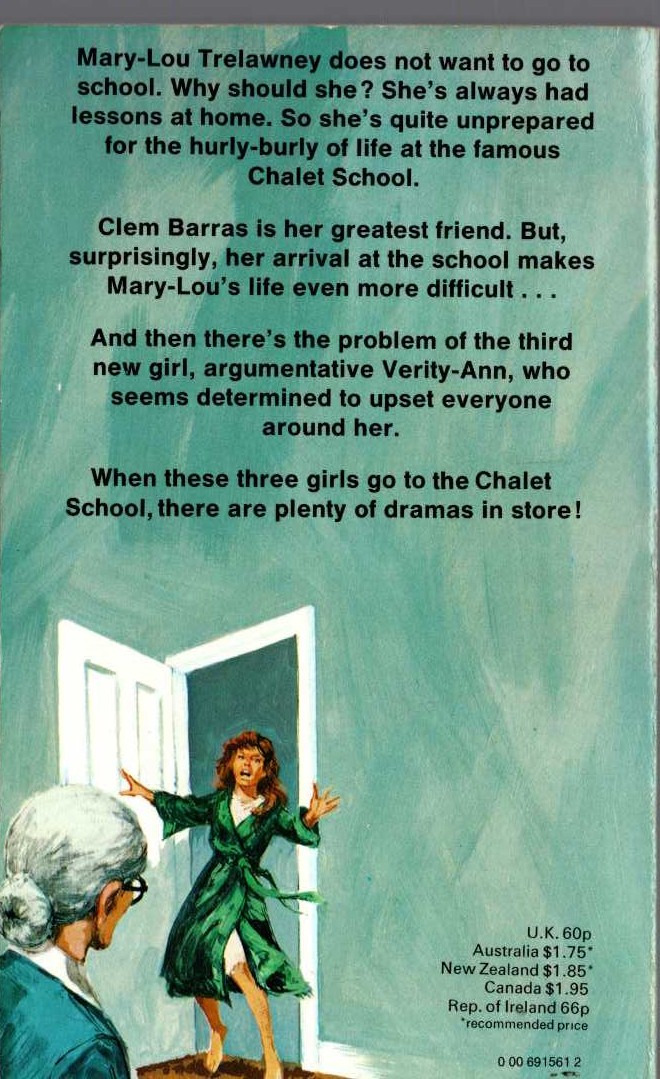 Elinor M. Brent-Dyer  THREE GO TO THE CHALET SCHOOL magnified rear book cover image