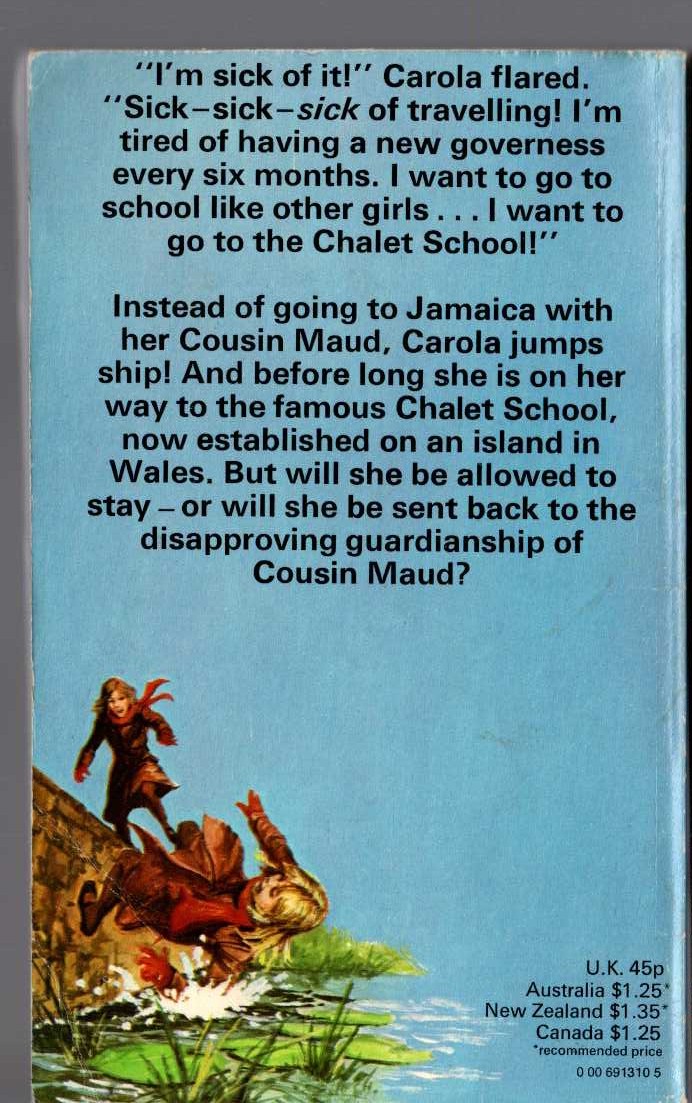 Elinor M. Brent-Dyer  CAROLA STORMS THE CHALET SCHOOL magnified rear book cover image
