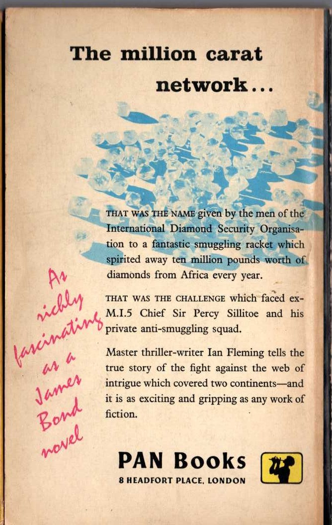 Ian Fleming  THE DIAMOND SMUGGLERS magnified rear book cover image