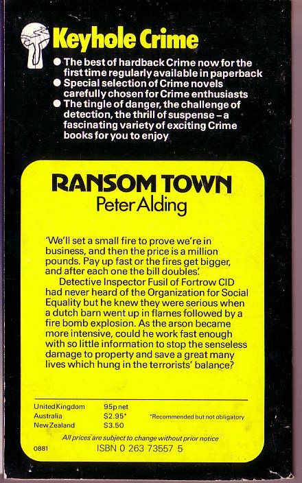 Peter Alding  RANSOM TOWN magnified rear book cover image