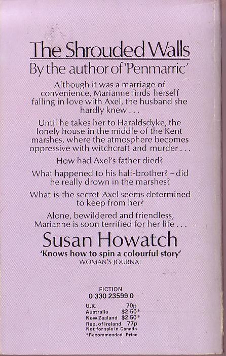 Susan Howatch  THE SHROUDED WALLS magnified rear book cover image