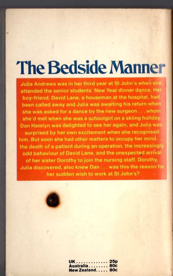 Kate Norway  THE BEDSIDE MANNER magnified rear book cover image
