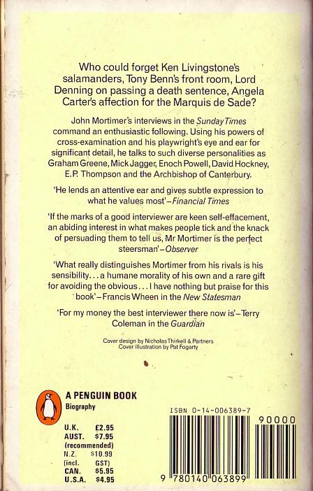 John Mortimer  IN CHARACTER (Biography) magnified rear book cover image