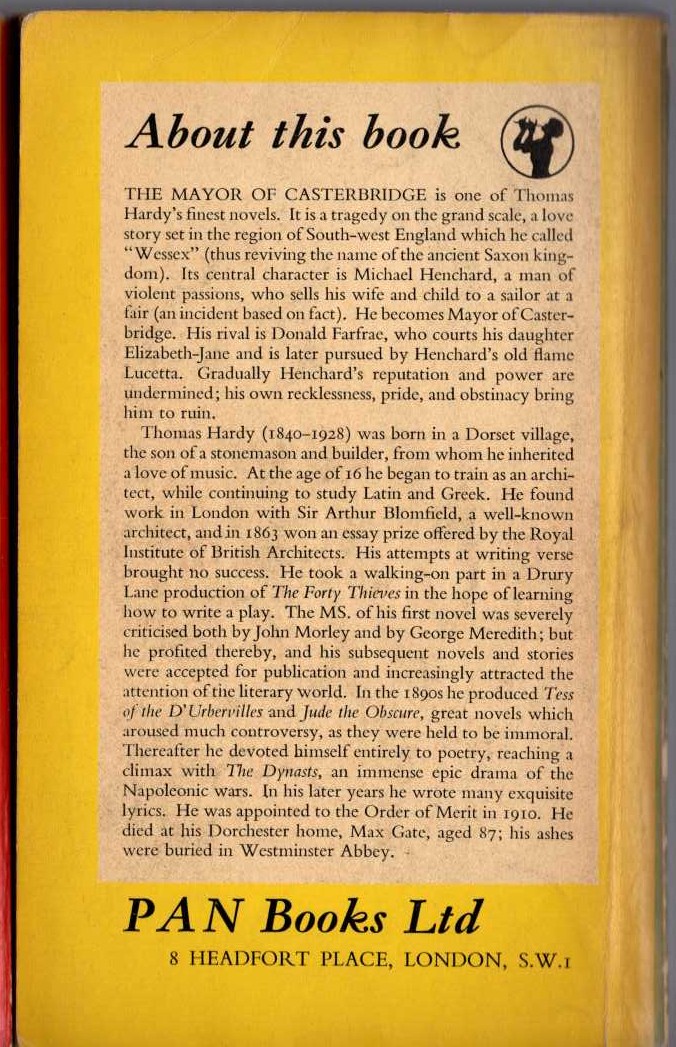 Thomas Hardy  THE MAYOR OF CASTERBRIDGE magnified rear book cover image