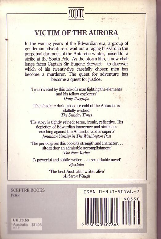 Thomas Keneally  A VICTIM OF THE AURORA magnified rear book cover image