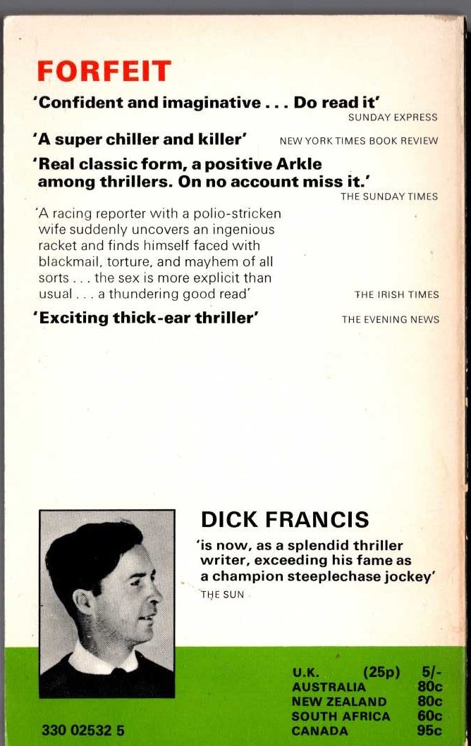Dick Francis  FORFEIT magnified rear book cover image