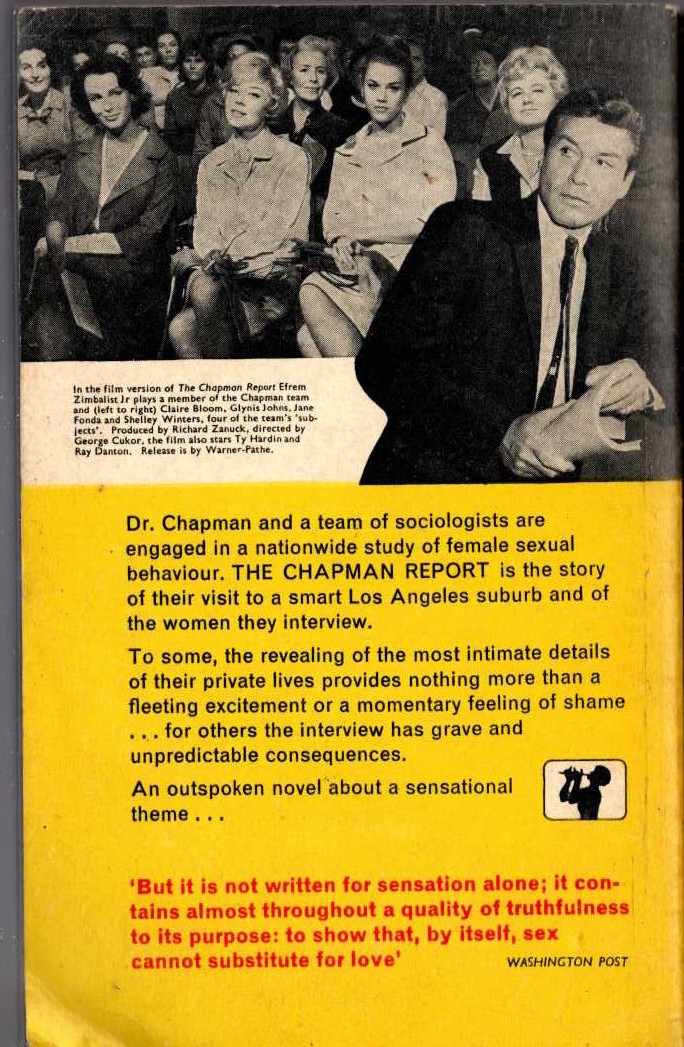 Irving Wallace  THE CHAPMAN REPORT (Film: Jane Fonda...) magnified rear book cover image