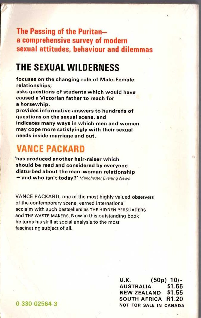 Vance Packard  THE SEXUAL WILDERNESS magnified rear book cover image