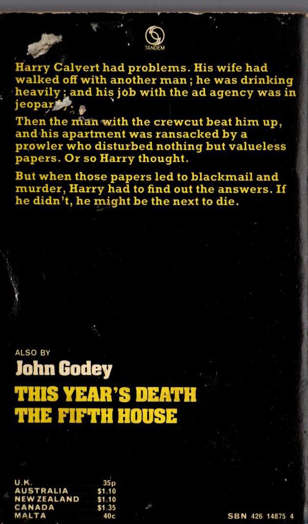 John Godey  THE NEXT TO DIE magnified rear book cover image