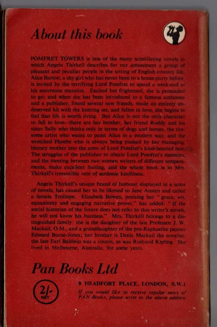 Angela Thirkell  POMFRET TOWERS magnified rear book cover image