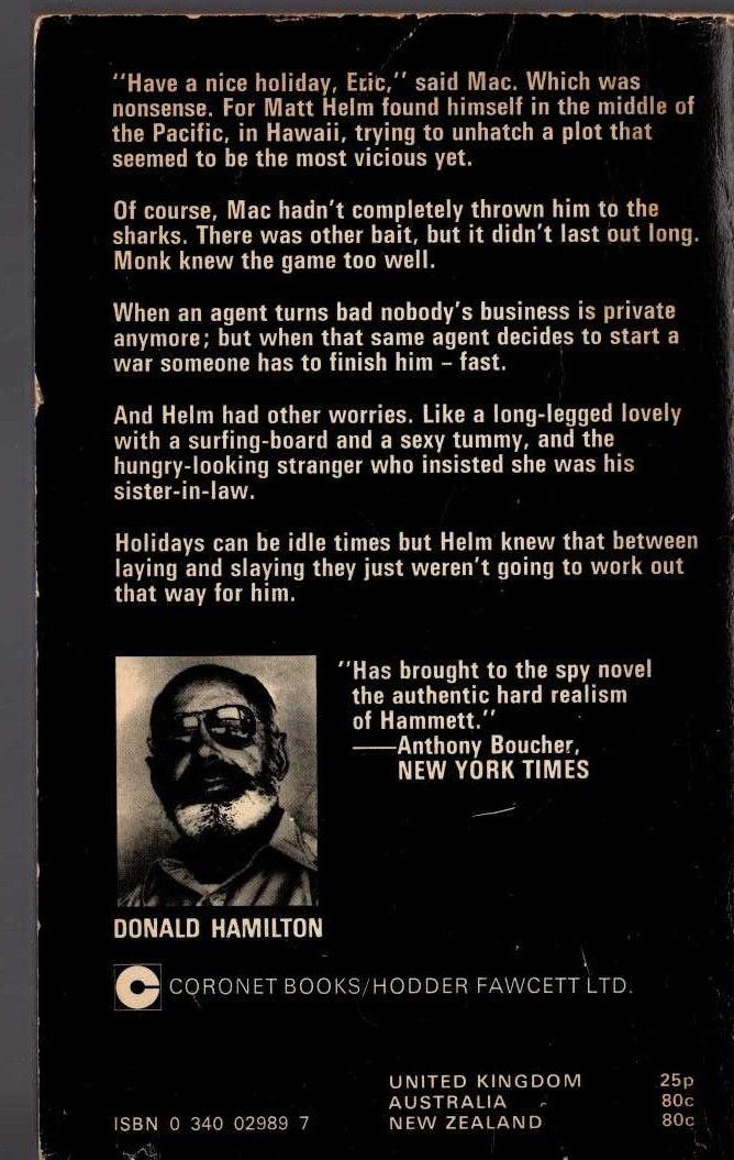 Donald Hamilton  THE BETRAYERS magnified rear book cover image