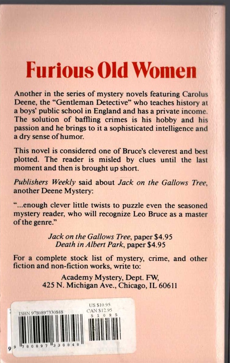 Leo Bruce  FURIOUS OLD WOMEN magnified rear book cover image