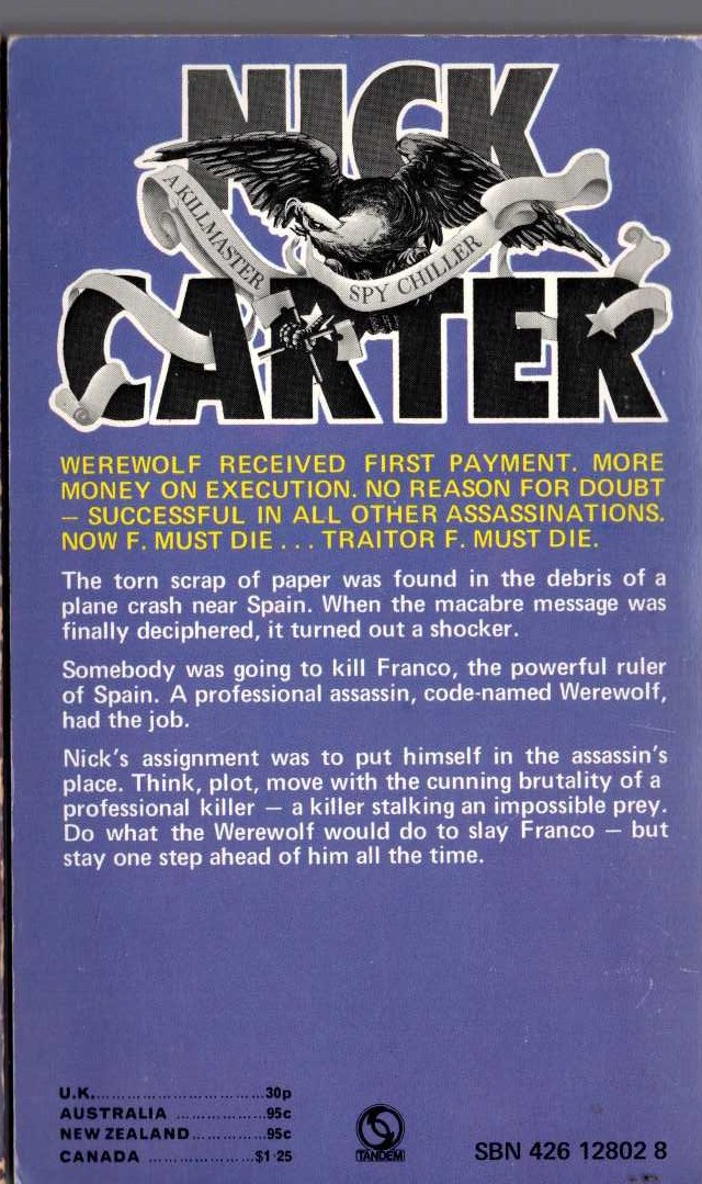 Nick Carter  CODE NAME: WEREWOLF magnified rear book cover image