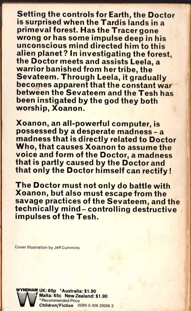 Terrance Dicks  DOCTOR WHO AND THE FACE OF EVIL magnified rear book cover image